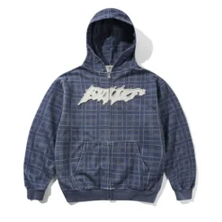 Zip-Thru Hoods|Pullover Hoods>Butter Goods Amplify Zip-Thru Hood, Washed Navy Plaid