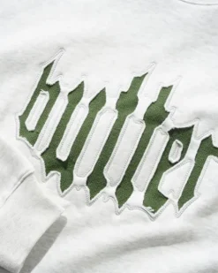 Zip-Thru Hoods|Pullover Hoods>Butter Goods Cut Out Applique Crewneck, Ash