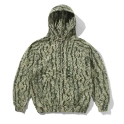 Zip-Thru Hoods|Pullover Hoods>Butter Goods Lowland Camo Zip-Thru Hood, Washed Green