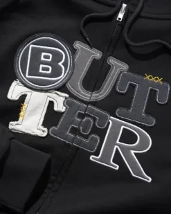 Zip-Thru Hoods|Pullover Hoods>Butter Goods Patchwork Zip-Thru Hood, Black