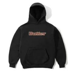 Zip-Thru Hoods|Pullover Hoods>Butter Goods Plaid Logo Applique Pullover Hood, Black