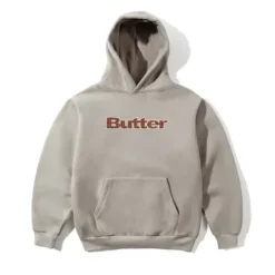Zip-Thru Hoods|Pullover Hoods>Butter Goods Plaid Logo Applique Pullover Hood, Taupe
