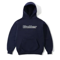 Zip-Thru Hoods|Pullover Hoods>Butter Goods Plaid Logo Applique Pullover Hood, Navy