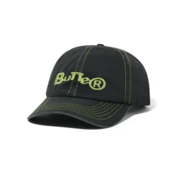 Hats|Beanies>Butter Goods Registered 6 Panel Cap, Washed Black