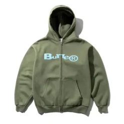 Zip-Thru Hoods|Pullover Hoods>Butter Goods Registered Zip-Thru Hood, Dull Army