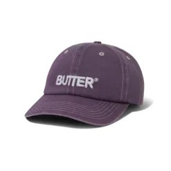 Hats|Beanies>Butter Goods Rounded Logo 6 Panel Cap, Washed Eggplant