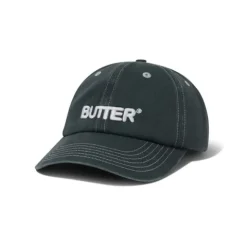 Hats|Beanies>Butter Goods Rounded Logo 6 Panel Cap, Washed Black