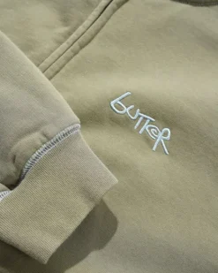 Zip-Thru Hoods|Pullover Hoods>Butter Goods Trail Stitch Zip-Thru Hood, Washed Dull Army