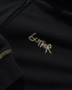 Zip-Thru Hoods|Pullover Hoods>Butter Goods Trail Stitch Zip-Thru Hood, Washed Black