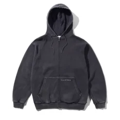 Zip-Thru Hoods|Pullover Hoods>Butter Goods Waffle Zip-Thru Hood, Black Overdye