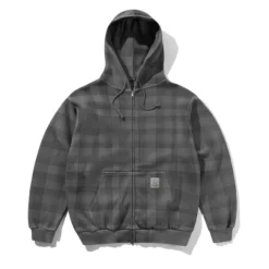 Zip-Thru Hoods|Pullover Hoods>Butter Goods Waffle Zip-Thru Hood, Grey Plaid