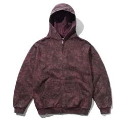 Zip-Thru Hoods|Pullover Hoods>Butter Goods Woods Camo Zip-Thru Hood, Washed Burgundy