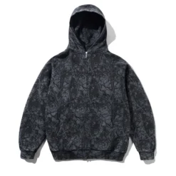 Zip-Thru Hoods|Pullover Hoods>Butter Goods Woods Camo Zip-Thru Hood, Washed Black
